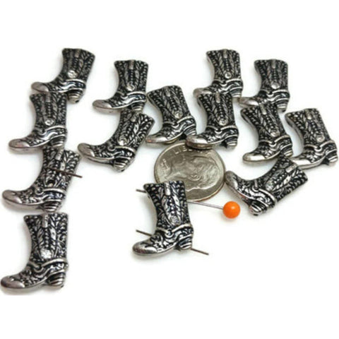 2 hole slider beads (Qty 14 ) Western Beads Cowboy Boot Beads Unique Beads Rectangle Beads Silver Beads Bracelet Beads 311-M15 FST