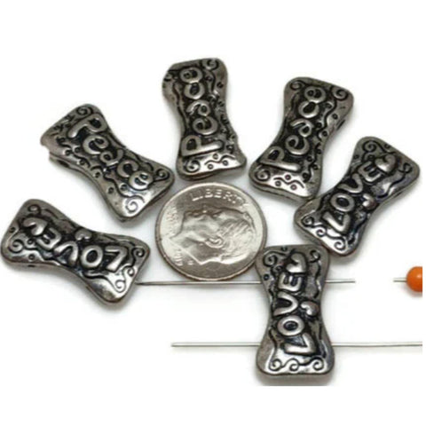Love Beads Peace Beads (qty 6) 2 hole beads Slider Beads Spacer Beads Focal Metal Beads Bracelet Beads Antique Beads 345 N4 FST