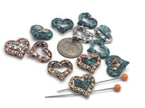 14 2 Hole Slider Beads in a Heart Shape Design for Crafing and Beading into DIY Bracelets and Necklaces 142-M9