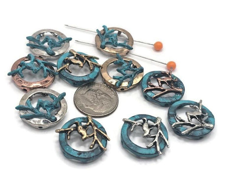 Slider Beads (10 pcs) 2 hole Beads 2 hole Slider Tree Branch Flat Metal Slide Beads - Jewelry Making to design Bracelets - Necklaces 543-M9