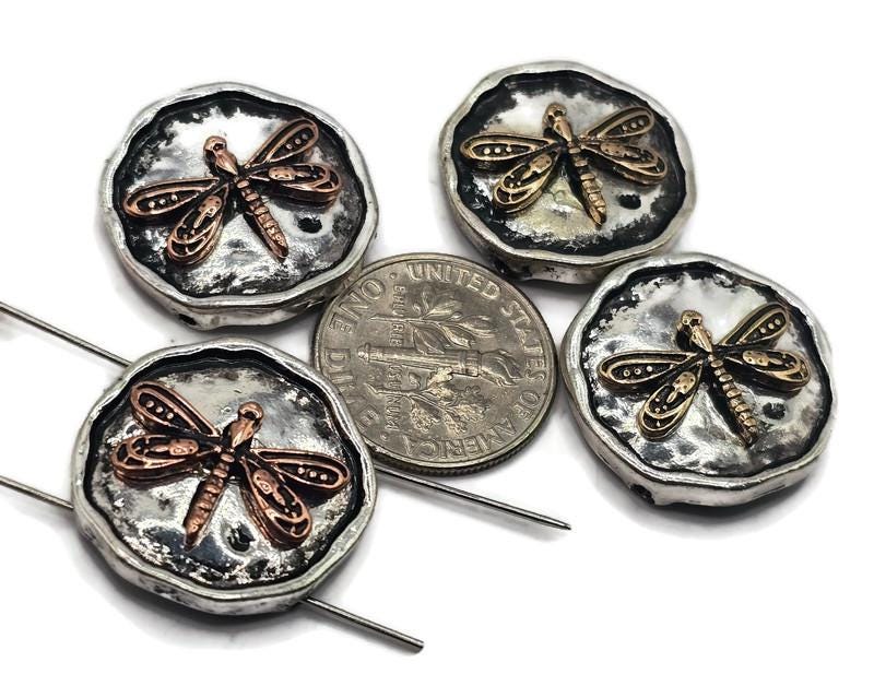 Slider Beads (4 pcs) 2 hole Beads for Jewelry Making into Bracelet and Necklaces in Silver Metal Findings Focal 348-m7FST
