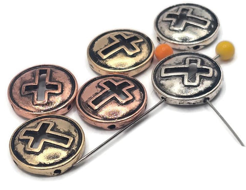 6 mixed metal cross 2 hole slider beads 11545-H3