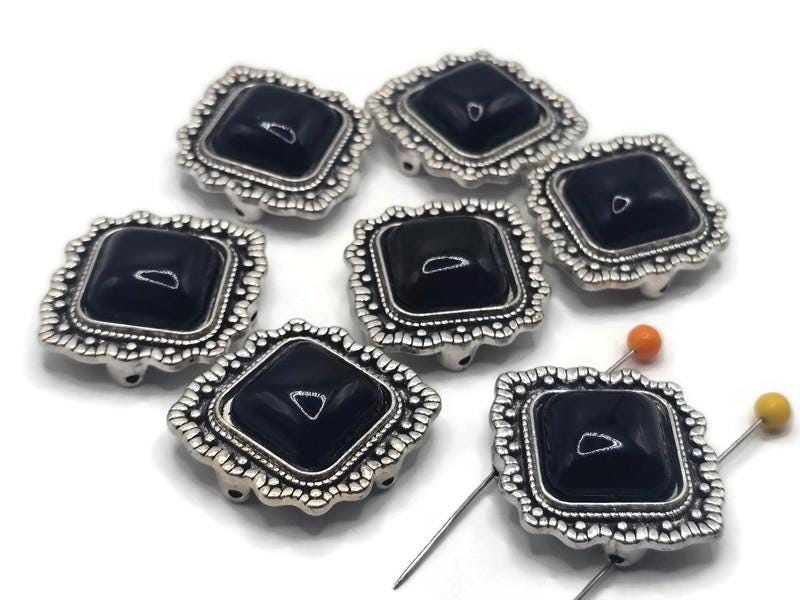 2 Hole Slider Beads (7 pc) Black Lucite for Focals, Spacer Beads for Bracelets or Necklaces 606-n5