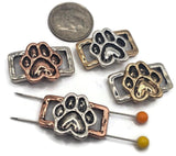 2 Hole Slider Beads (18 pc) Paw Prints Dog Prints Focals, Spacers to Craft into Bracelets or Necklaces 609-M7