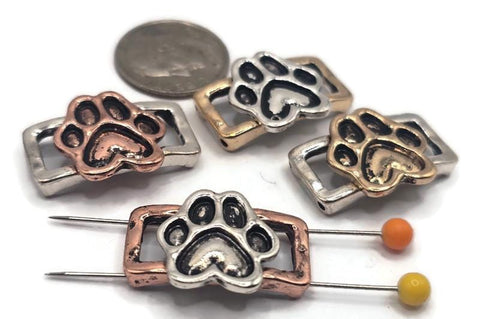2 Hole Slider Beads (18 pc) Paw Prints Dog Prints Focals, Spacers to Craft into Bracelets or Necklaces 609-M7