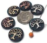 2 Hole Slider Beads (6 pc) Patina Eternal Tree Focals, Spacers to Craft into Bracelets or Necklaces 607-M7