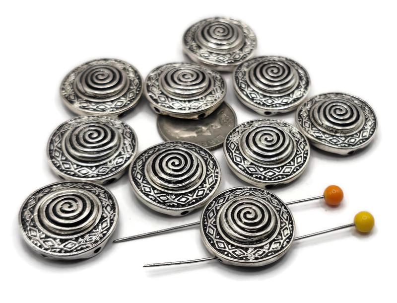 Slider Beads (8 pc) in Silver with Swirl Designs - Great Texture for Jewelry Making and Crafting into Bracelets and Necklaces 612-M18