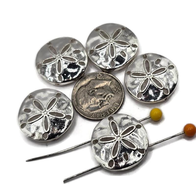 2 Hole Slider Beads (5 pc) Sand Dollar beads Sea Life Beads Silver Beads Spacer Beads Sliderbeads 2 hole beads Unique Beads 613-M7 FST
