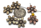 2 Hole Slider Beads (6 pc) Copper and Gold Floral Focal Beads for Crafting or Beading into Necklaces and Bracelets 624-N4 FST