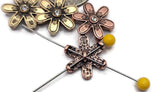 2 Hole Slider Beads (6 pc) Copper and Gold Floral Focal Beads for Crafting or Beading into Necklaces and Bracelets 624-N4 FST