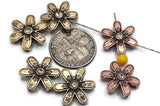 2 Hole Slider Beads (6 pc) Copper and Gold Floral Focal Beads for Crafting or Beading into Necklaces and Bracelets 624-N4 FST