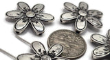 2 Hole Slider Beads (4 pc) Silver Flower Floral Focal Beads for Crafting or Beading into Necklaces and Bracelets 615-N5 FST