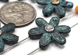2 Hole Slider Beads (6 pc) Patina Floral Focal Beads for Crafting or Beading into Necklaces and Bracelets 622-N5 FST