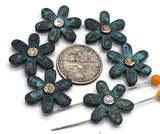 2 Hole Slider Beads (6 pc) Patina Floral Focal Beads for Crafting or Beading into Necklaces and Bracelets 622-N5 FST