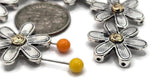 2 Hole Slider Beads (6 pc) Silver Floral Focal Beads for Crafting or Beading into Necklaces and Bracelets 620-N5 FST