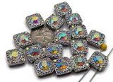 2 hole slider beads (Qty 16) Great for Crafting, Jewelry Making into Necklaces, Rings Bracelets, Silver with Clear AB Rhinestones 626-h8 FST