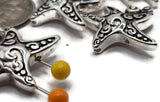 2 Hole Slider Beads (10 pc) Bight Silver a Starfish Design for Crafting Necklaces, Bracelets or Jewelry Making Double Strand 627-m1 FST