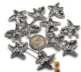 2 Hole Slider Beads (10 pc) Bight Silver a Starfish Design for Crafting Necklaces, Bracelets or Jewelry Making Double Strand 627-m1 FST