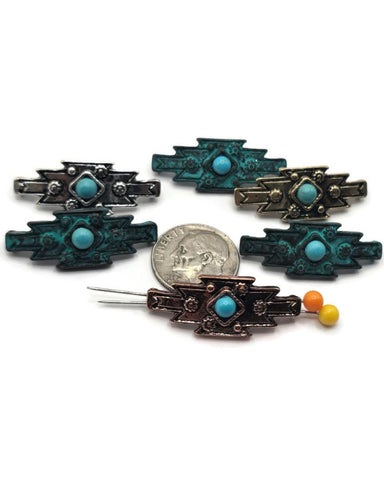 2 Hole Slider Beads (6 pc) Focal Western Style with Faux Turquoise for Jewelry Making into Bracelet or Necklace Designs 635-M9 -FST