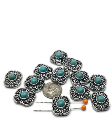 2 hole Slider Beads (Qty 12) Metal Western Style with Side Drilled Holes for Crafting Jewelry into Necklaces, Bracelets Findings 639-N5