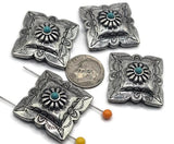 2 Hole Slider Beads (4 pc) Focal Western Design with Faux Turquoise for Crafting or Jewelry Making into Bracelet or Necklaces 633-M9 -FST