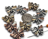 2 Hole Slider Beads (Qt 10) Butterfly in Mixed Metals for Crafting or Jewelry Making into Bracelets, Necklaces Gold Silver Copper 643-M5 FST