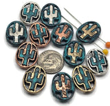 Slider Beads (12 pc) Western Flat Spacer Beads with a Cactus Design for Jewelry Making, Necklaces and Bracelets in Mixed Metals 640-N12