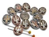 Slider Beads (12 pc) Western Flat Spacer Beads with a Cactus Design for Jewelry Making, Necklaces and Bracelets in Mixed Metals 642-N12