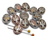 Slider Beads (12 pc) Western Flat Spacer Beads with a Cactus Design for Jewelry Making, Necklaces and Bracelets in Mixed Metals 642-N12