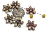 2 Hole Slider Beads (6 pc) Copper and Gold Floral Focal Beads for Crafting or Beading into Necklaces and Bracelets 624-N4 FST