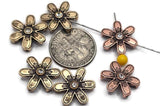 2 Hole Slider Beads (6 pc) Copper and Gold Floral Focal Beads for Crafting or Beading into Necklaces and Bracelets 624-N4 FST
