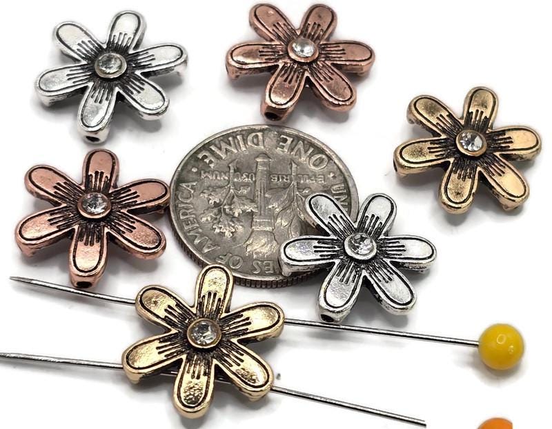 2 Hole Slider Beads (6 pc) Copper and Gold Floral Focal Beads for Crafting or Beading into Necklaces and Bracelets 623-N5 FST