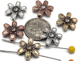 2 Hole Slider Beads (6 pc) Copper and Gold Floral Focal Beads for Crafting or Beading into Necklaces and Bracelets 623-N5 FST