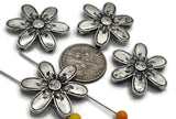 2 Hole Slider Beads (4 pc) Silver Flower Floral Focal Beads for Crafting or Beading into Necklaces and Bracelets 615-N5 FST