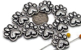 2 Hole Slider Beads (qty 10) Paw Prints in Silver for Focals in Crafting Bracelets and Necklaces or Jewelry Making 616-M15 FST