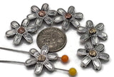 2 Hole Slider Beads (6 pc) Silver Floral Focal Beads for Crafting or Beading into Necklaces and Bracelets 620-N5 FST