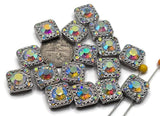 2 hole slider beads (Qty 16) Great for Crafting, Jewelry Making into Necklaces, Rings Bracelets, Silver with Clear AB Rhinestones 626-h8 FST
