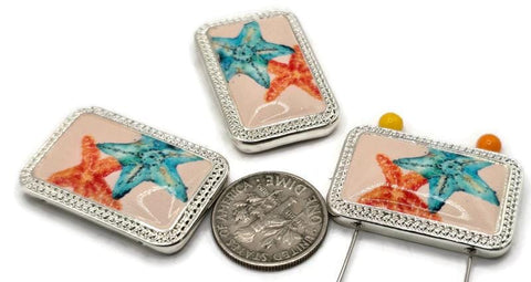 2 hole slider beads (Qty 3) Great for Crafting, Jewelry Making into Necklaces, Rings, Bracelets, Silver Starfish Sealife 630-H8 FST