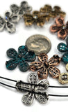 2 Hole Slider Beads (10 pc) Metal Focal Floral Flower Filigree Findings - Jewelry Making, Crafting or Beading Necklaces or Bracelets 649-F13