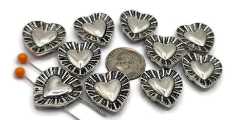 2 Hole Slide Beads (10 pcs) Silver Metal Circle Heart for Crafting, Jewelry Making or DIY Bracelets or Necklaces 638-M1 FST