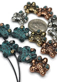 Slider Beads (Qty 12) Fur Mama Paw Print Mixed Metal Beads 2 hole Slider Beads Bracelet Beads Necklace Beads 131-F13