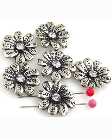 2 Hole Slider Beads (Qty 6) Inspirational Beads Floral Beads Flower Beads Antique Silver Beads Bracelet Beads 10803-M5