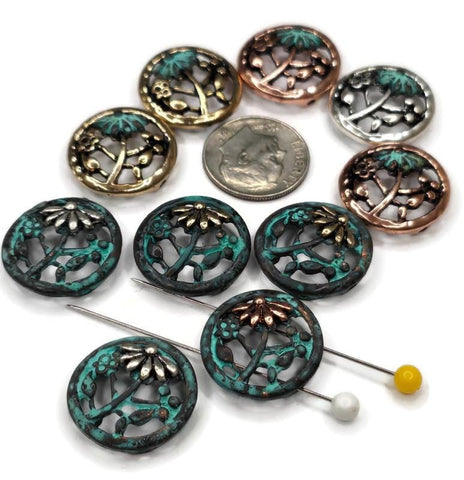 2 Hole Slider Beads (10 pcs) Floral Flower Design for Crafting, Beading or Jewelry Making into Necklaces or Bracelets 656-M15