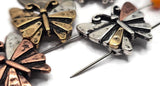 2 Hole Slider Beads (Qt 10) Butterfly in Mixed Metals for Crafting or Jewelry Making into Bracelets, Necklaces Gold Silver Copper 643-M5 FST