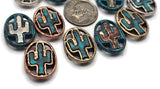 Slider Beads (12 pc) Western Flat Spacer Beads with a Cactus Design for Jewelry Making, Necklaces and Bracelets in Mixed Metals 640-N12