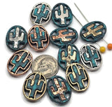 Slider Beads (12 pc) Western Flat Spacer Beads with a Cactus Design for Jewelry Making, Necklaces and Bracelets in Mixed Metals 640-N12