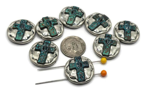 2 Hole Slider Beads (8 pc) Cross Beads Spacer Flat Unique for Crafting or Jewelry Making into Bracelets or Necklaces 647-N12