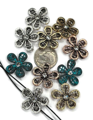 2 Hole Slider Beads (10 pc) Metal Focal Floral Flower Filigree Findings - Jewelry Making, Crafting or Beading Necklaces or Bracelets 649-F13