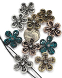 2 Hole Slider Beads (10 pc) Metal Focal Floral Flower Filigree Findings - Jewelry Making, Crafting or Beading Necklaces or Bracelets 649-F13