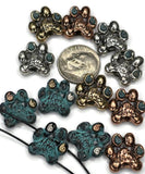 Slider Beads (Qty 12) Fur Mama Paw Print Mixed Metal Beads 2 hole Slider Beads Bracelet Beads Necklace Beads 131-F13
